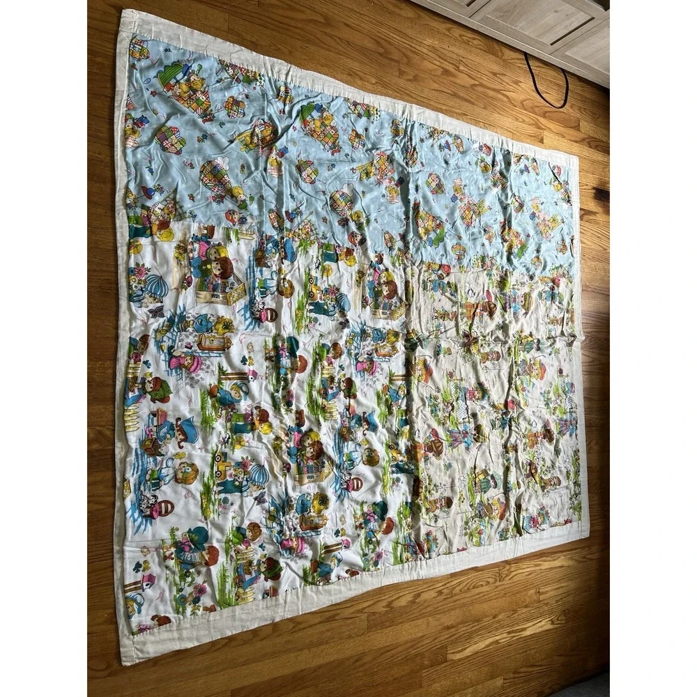 Vintage Handmade Children's Quilt Blanket Storybook‎ Print Crib Toddler 44x58